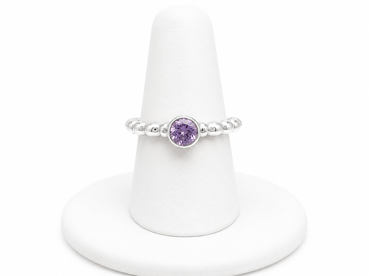Sterling Silver Beaded Amethyst Ring