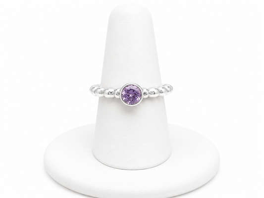 Sterling Silver Beaded Amethyst Ring
