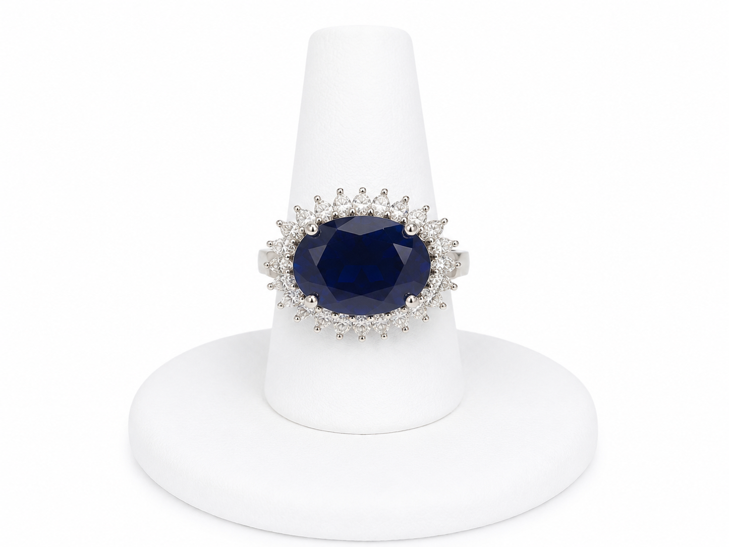 Sterling Silver Oval Blue Halo Ring