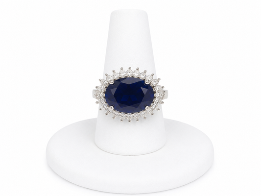 Sterling Silver Oval Blue Halo Ring