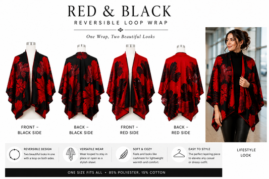 Cozy Cashmere Feel Reversible Loop Wrap – Crimson Bloom