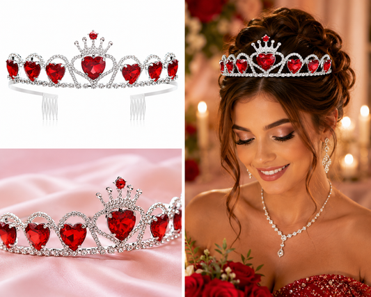 Hearts & Crown Rhinestone Encrusted Tiara