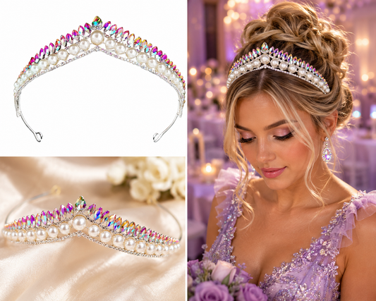 Low High Dandy Rhinestone Pearls Tiara