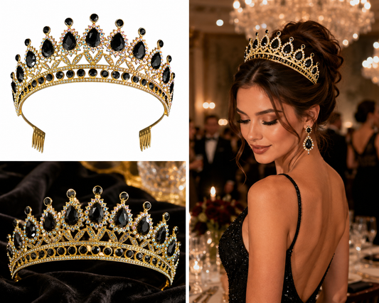 Royal Noir Crystal Crown Tiara