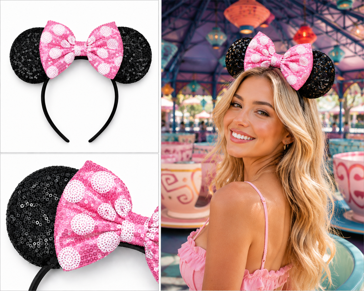 Pink Sequin Mouse Ear Headband