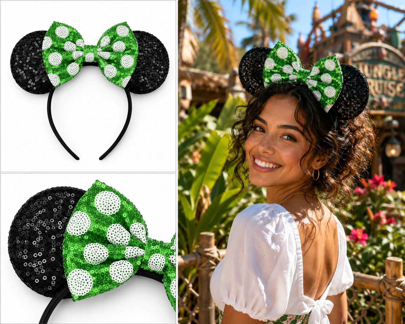 Green Sequin Mouse Ear Headband
