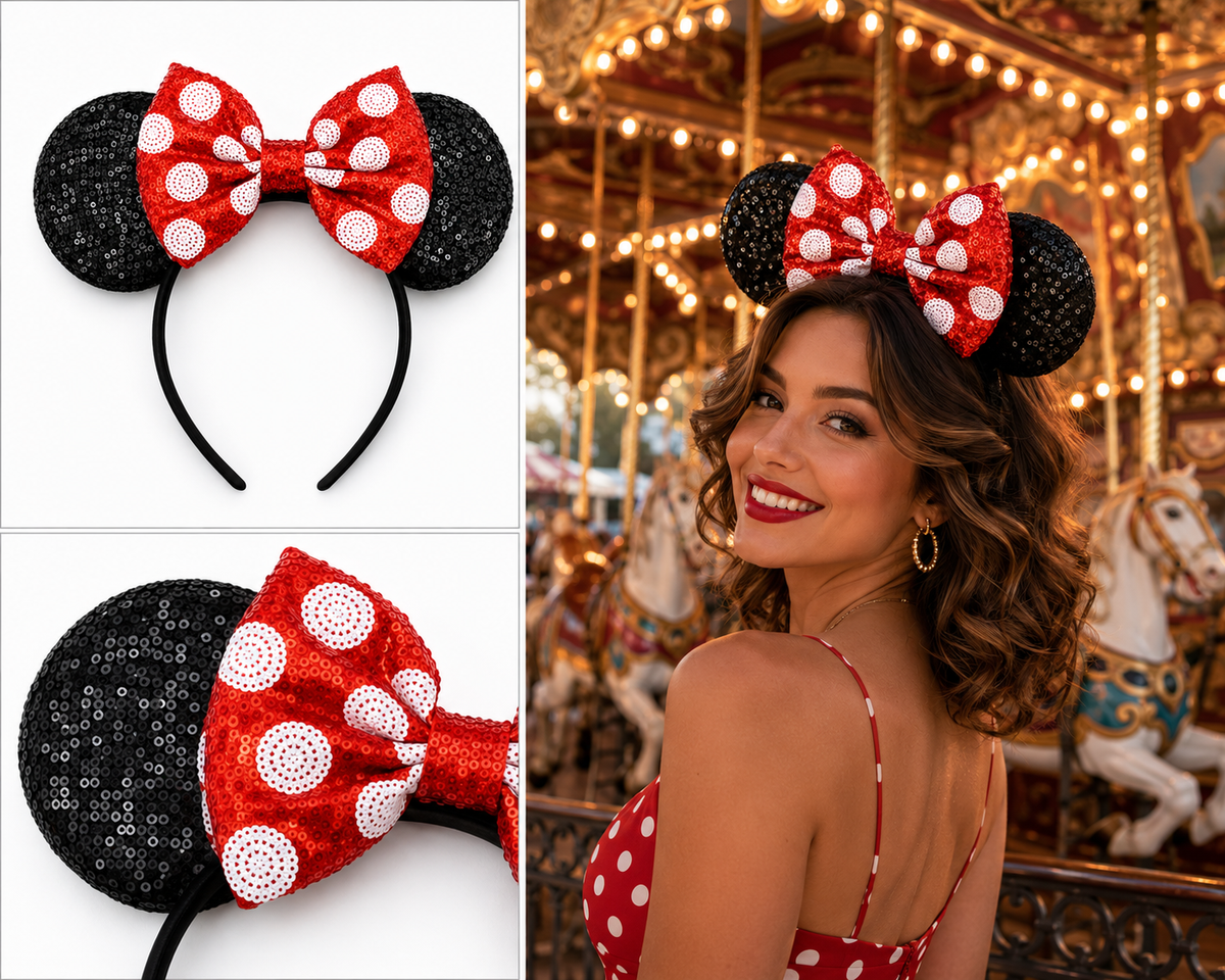 Red Sequin Mouse Ear Headband