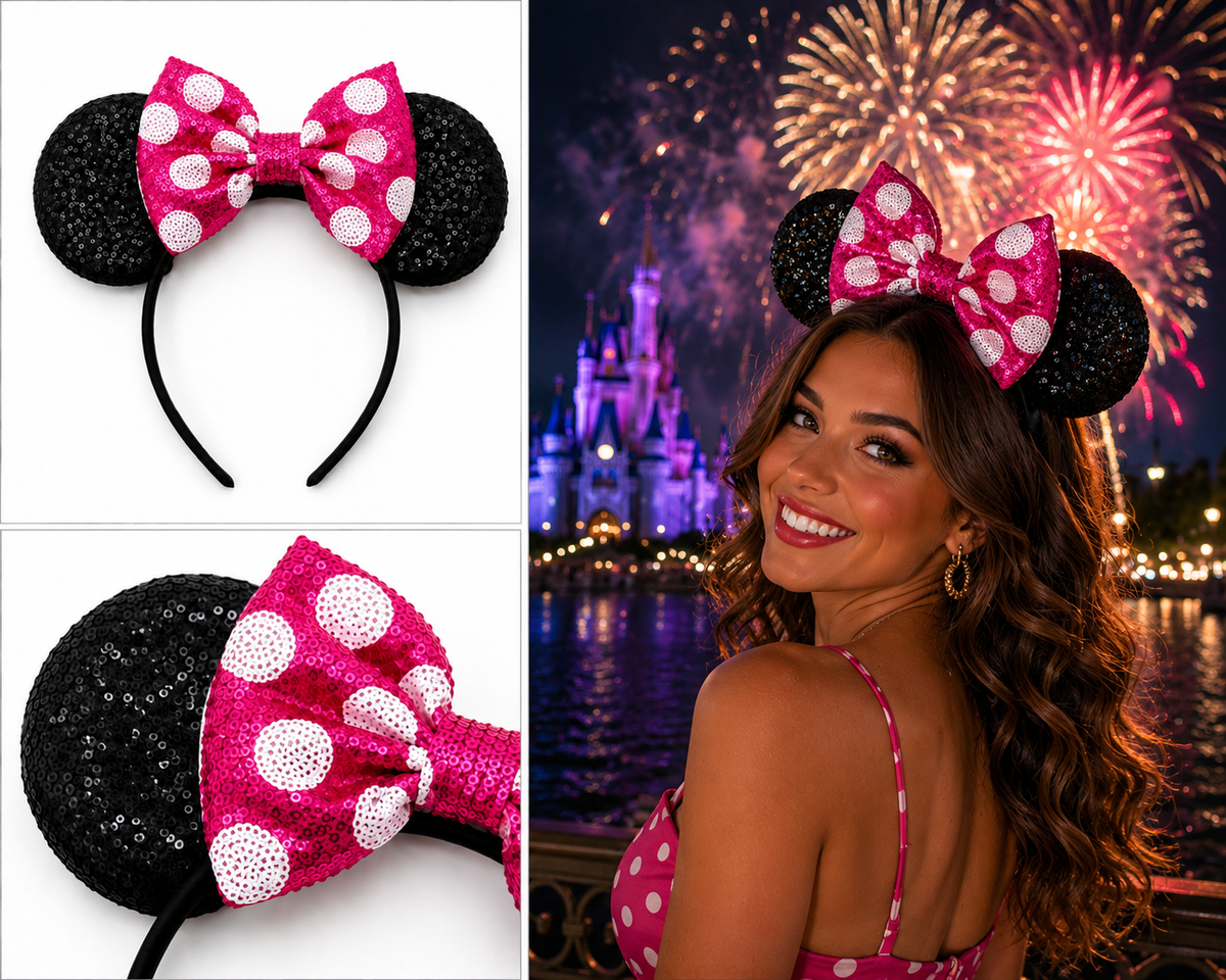 Fuchsia Sequin Mouse Ear Headband