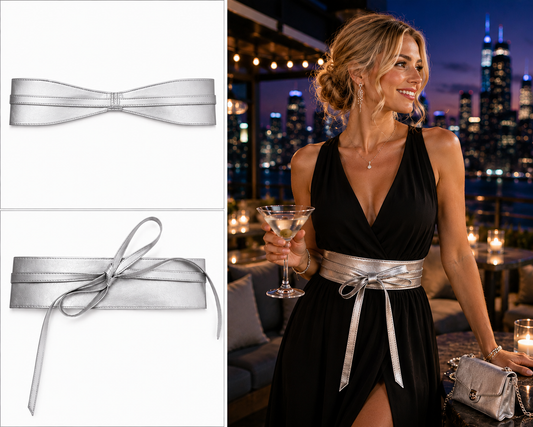 Silver Faux Leather Waist Cincher Belt