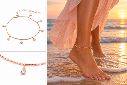 Rose Gold Crystal Charm Anklet
