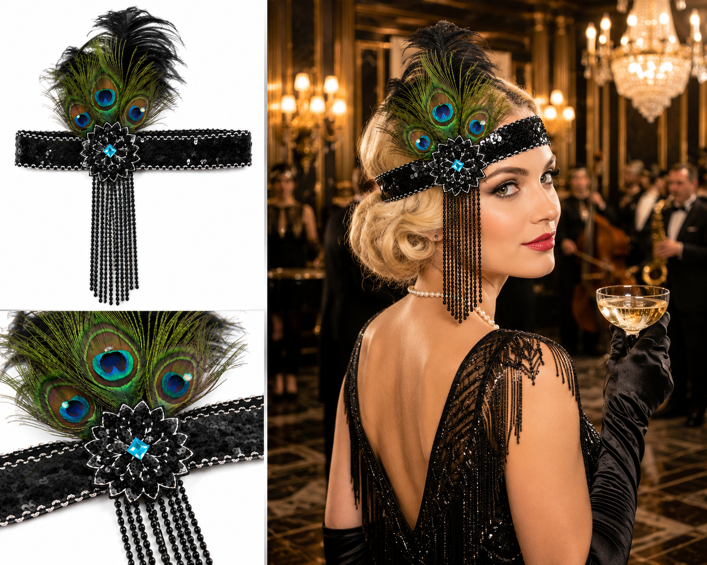 Peacock Gatsby Sequin Flapper Headband