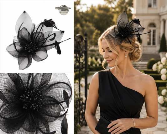Organza Floral Mesh Fascinator in Black