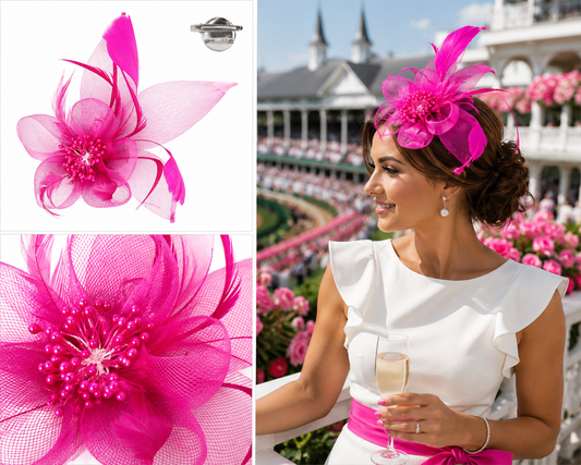 Organza Floral Mesh Fascinator in Fuchsia