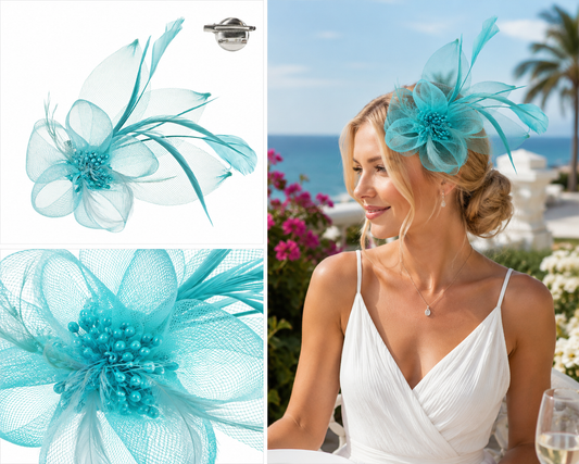 Organza Floral Mesh Fascinator in Turquoise