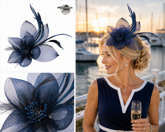 Organza Floral Mesh Fascinator in Navy