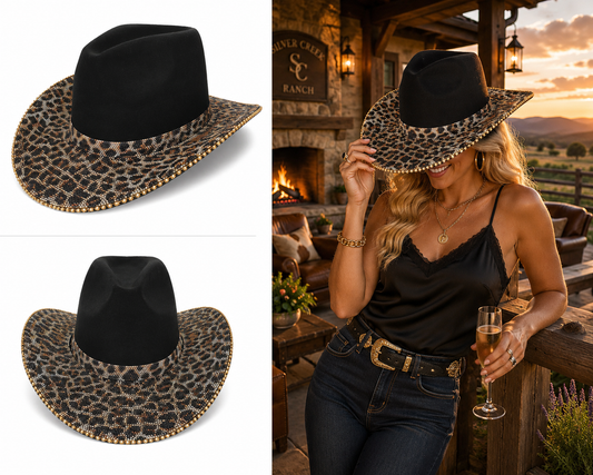 Leopard Rhinestone Western Cowboy Hat