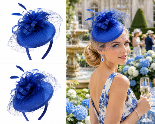 Feathered Veil Mesh Fascinator Headband