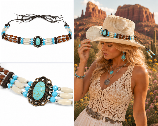 Western Turquoise Concho Beaded Hat Band