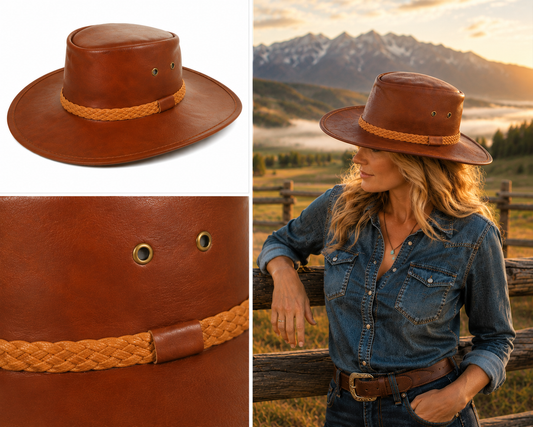 Classic Leather-Look Western Cowboy Hat