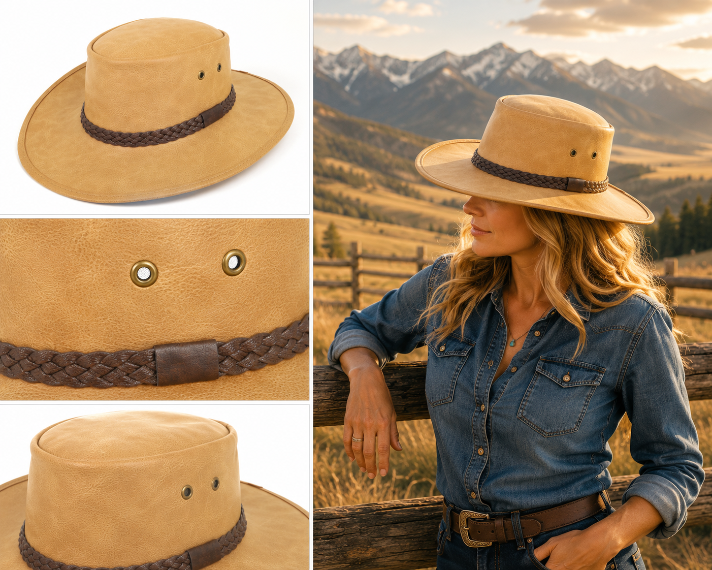 Classic Leather-Look Western Cowboy Hat