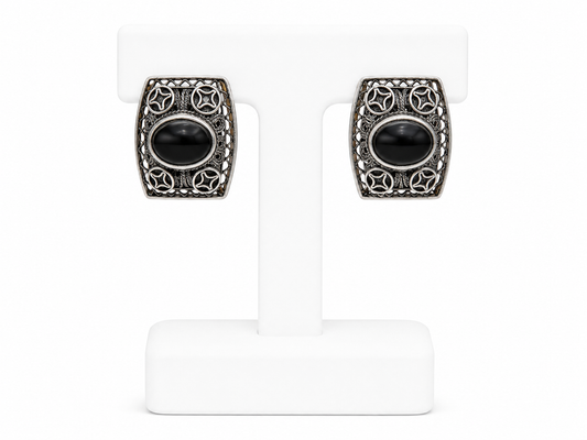 Barbara Garwood Sterling Silver Black Cabochon Statement Earrings