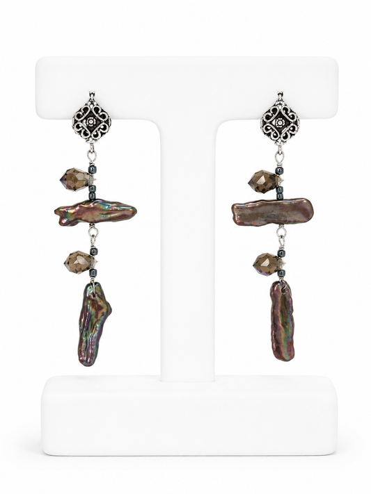 Iridescent Beads Long Dangling Earrings