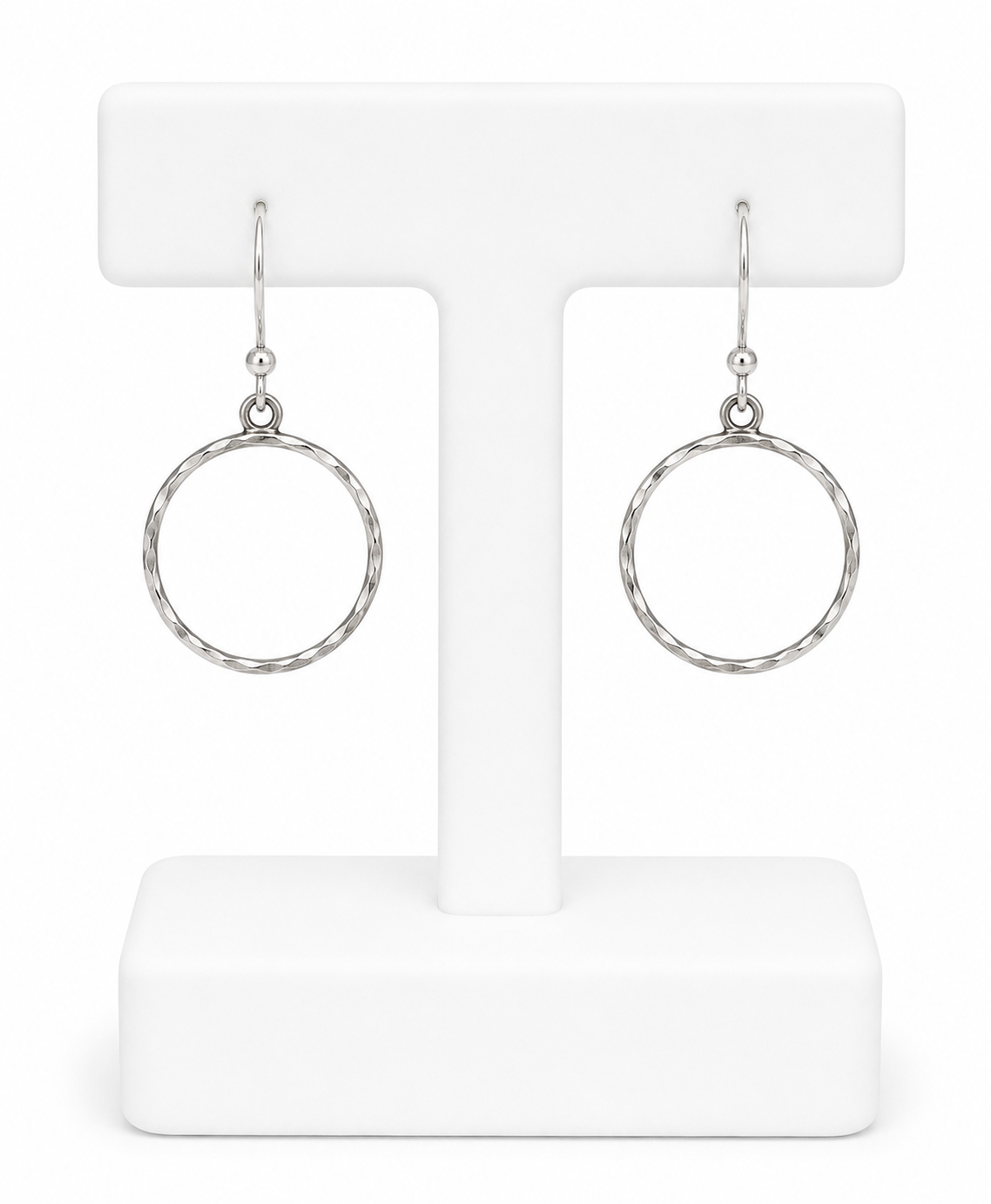 Sterling Silver Hammered Circle Drop Earrings