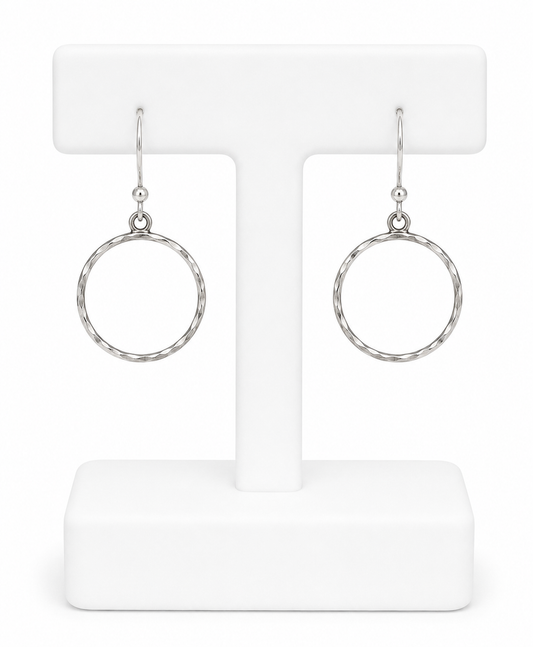 Sterling Silver Hammered Circle Drop Earrings