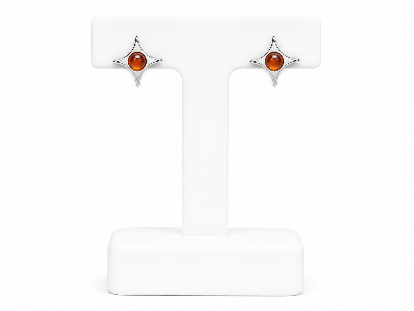 Sterling Silver Amber Starburst Stud Earrings