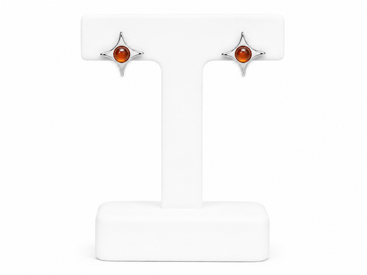 Sterling Silver Amber Starburst Stud Earrings