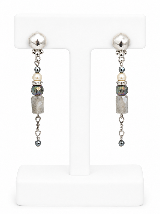 Midnight Pearl & Stone Drop Earrings