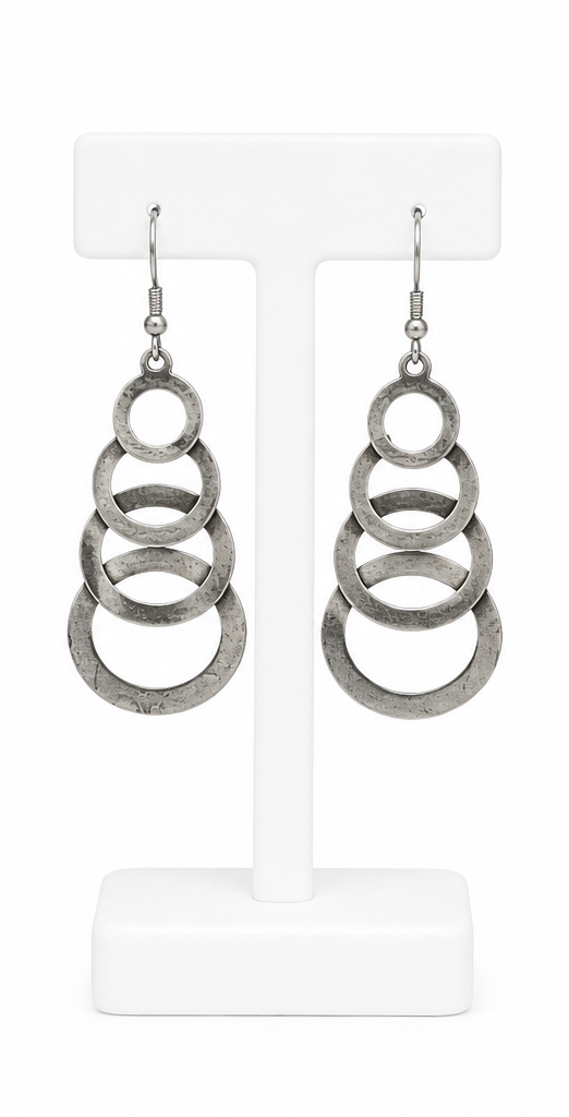 Pewter Tiered Circle Drop Earrings