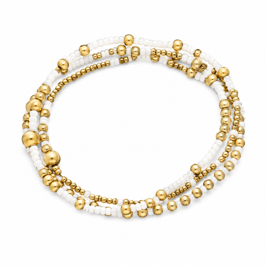 White Seed Bead Stretch Bracelet Set
