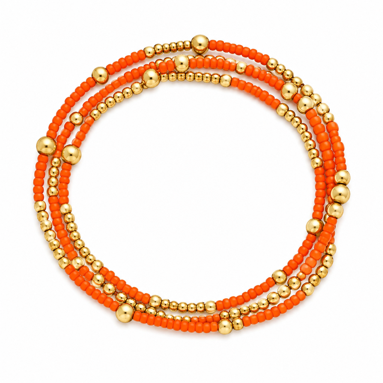 Orange Seed Bead Stretch Bracelet Set