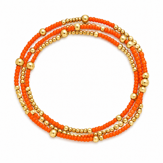 Orange Seed Bead Stretch Bracelet Set