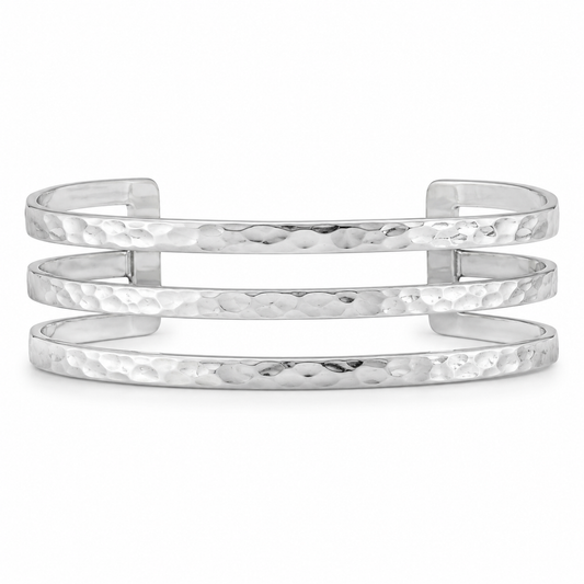 Sterling Silver Hammered Triple-Bar Cuff Bracelet