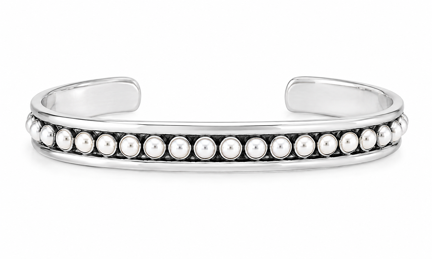 Sterling Silver Beaded Oxidized Cuff Bracelet