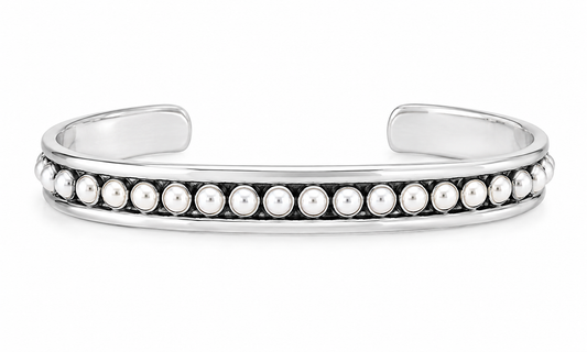 Sterling Silver Beaded Oxidized Cuff Bracelet