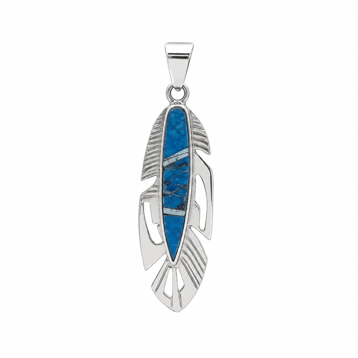 Turquoise Inlay Feather Sterling Silver Pendant