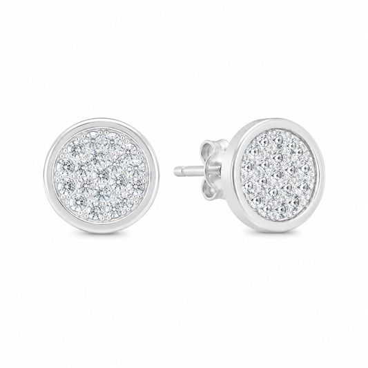 Cubic Zirconia Micro Pave Round Stud Earrings