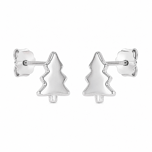 Sterling Silver Mini Christmas Tree Stud Earrings
