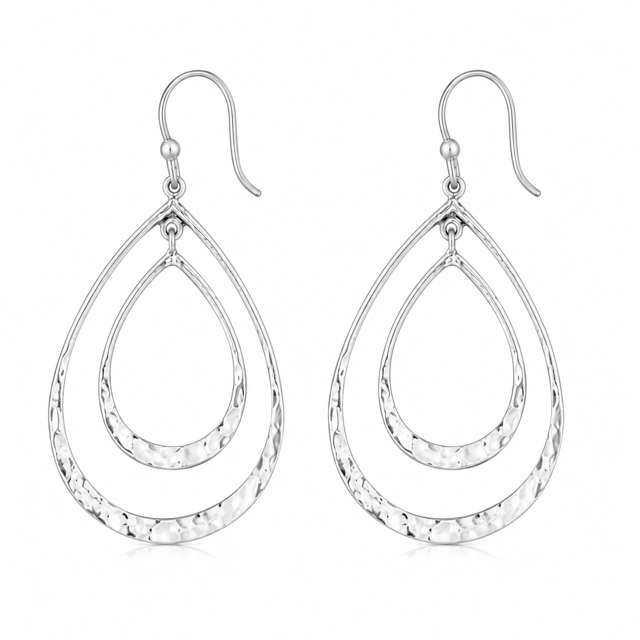 Sterling Silver Double Hammered Teardrop Earrings