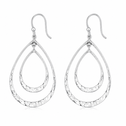 Sterling Silver Double Hammered Teardrop Earrings