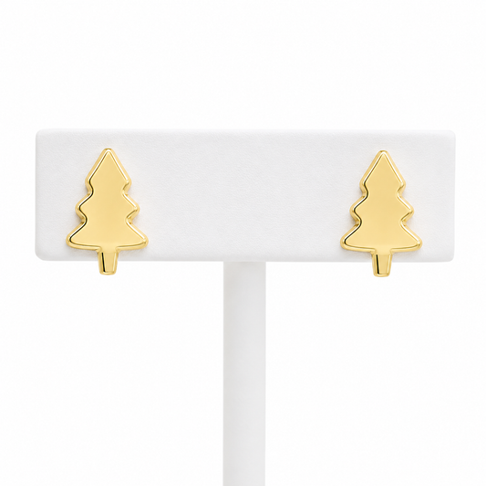 Gold Christmas Tree Stud Earrings