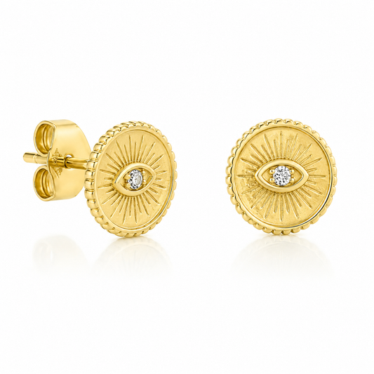 Cubic Zirconia Evil Eye Gold Stud Earrings