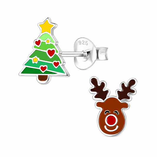 Christmas Tree & Reindeer Post Earrings
