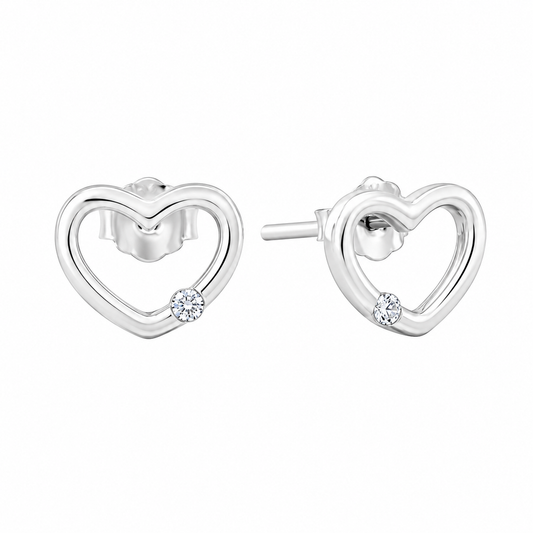 Cubic Zirconia Dainty Hollow Heart Stud Earrings