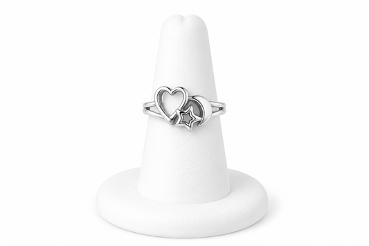 Sterling Silver Heart, Moon & Star Ring