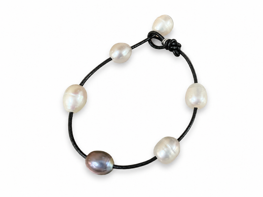 Pearl & Black Cord Bracelet