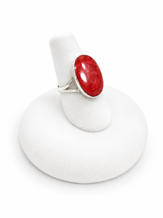 Sterling Silver Coral Stone Ring